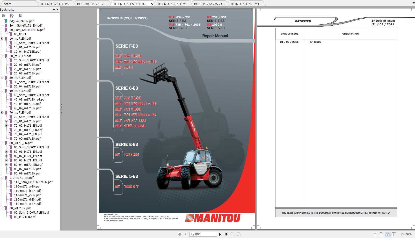 Manitou MLT 634 731 735 741 932 1030 1035 Service Repair Manual